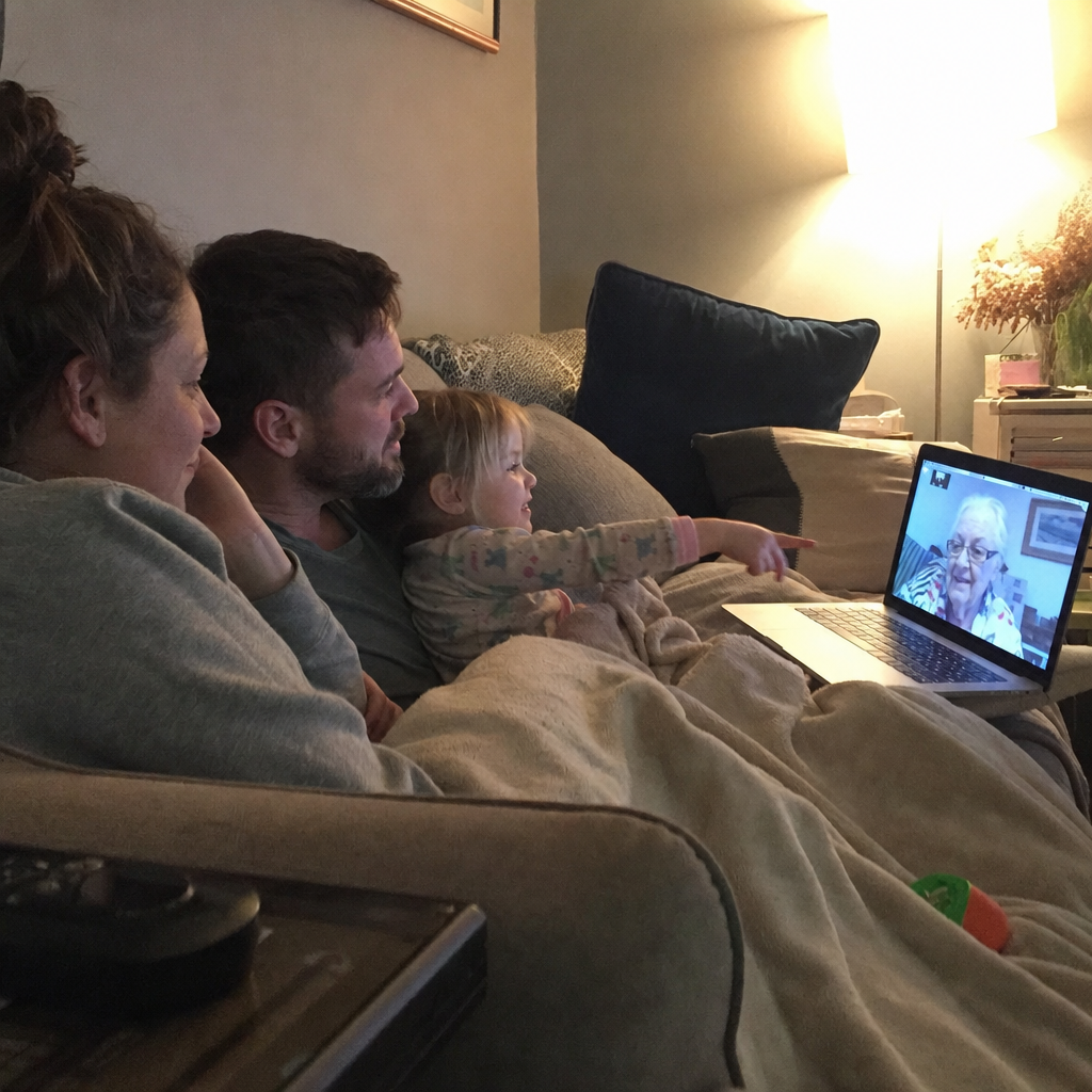 A family watching a saved recording together